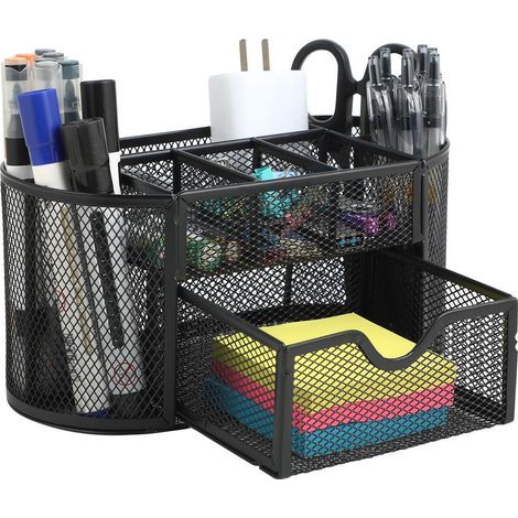 Schreibtisch-Organizer mit Schublade – Schwarzes Modell mit Schublade und Stiftehalter, ideal zur Organisation des Schreibtisches, bietet einen optimierten und aufgeräumten Platz. (1/5)