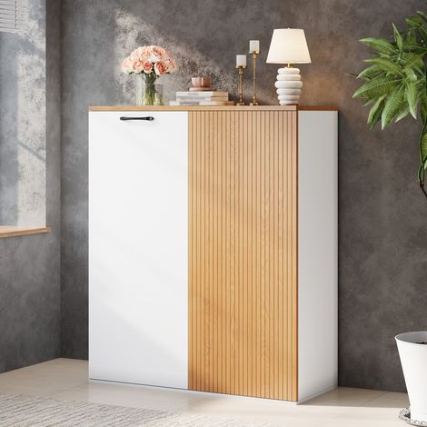 Armoire de bureau 80x40x110 cm - meuble de bureau haut - armoire à dossiers - buffet moderne - blanc et chêne (1/5)