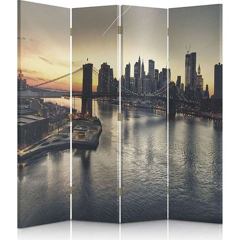 Paravent Brooklyn Bridge Scène Urbaine pour Intérieur - 145 x 180 cm - 1 face déco, 1 face noir (1/5)