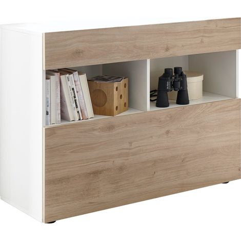 Credenza Mobile Soggiorno 1 Anta 2 Vani 111x42x82 cm TFT Akira Bianco e Naturale (1/5)