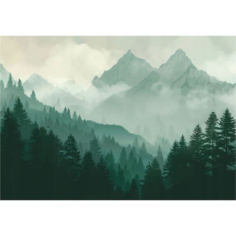 Papier peint mural forêt montagnes nature paysage intissé grand format design intérieur salon chambre pas cher 400x280 cm (1/3)