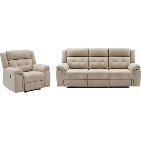 Divano 3 posti e poltrona relax elettrico in Microfibra Beige - ORTIANO (1/5)