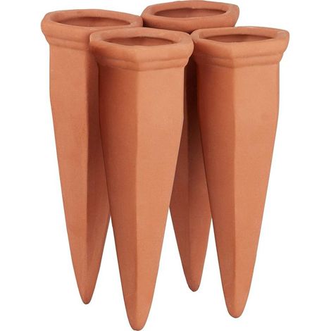 Cône en Argile d’arrosage, Lot de 4 Accessoire d’arrosage, Bouteilles d’1L en Plastique ou vin, Terre Cuite (1/5)