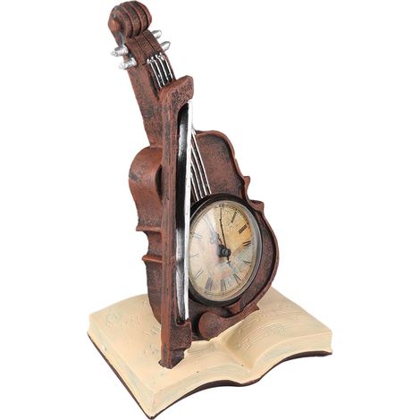 Vintage Violin Clock, Retro Violin Model, Decorative Desk Clock, 15 x 11 x 24.5 cm, Exquisite Craftsmanship for Music Lovers, Artists, Home Office, Living Room Decor (1/5)