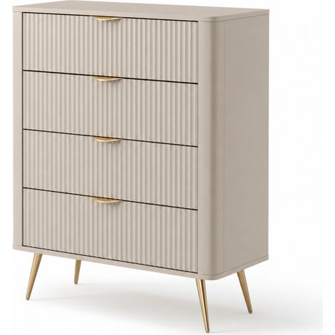 Cassettiera Comò Moderna Con 4 Cassetti Mobile Contenitore Design Minimal Per Camera Da Letto Soggiorno Cameretta E Ingresso 88.2 X 38 X 101.2 Cm Beige (1/5)