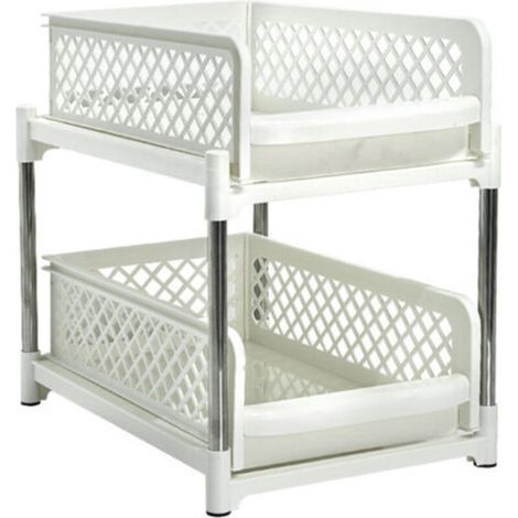 Étagère de rangement coulissante double couche en plastique blanc - 23 cm (9 pouces) (1/5)