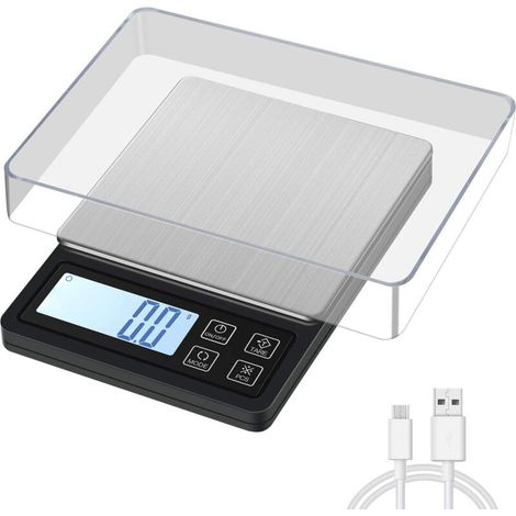 Balance de Précision avec Cable USB, 3 kg/0.1 g Balance de Cuisine Numérique Balance de Poche, Balance de Bijoux avec Fonction Tare et Compte, écran LCD Rétroéclairé-Fei Yu