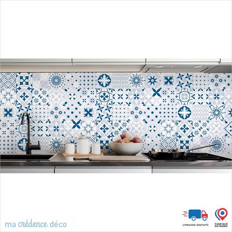 Crédence : Carreaux ciment gris 1 - Couleur Bleu signal - Alu composite - 120 - 60 (1/3)