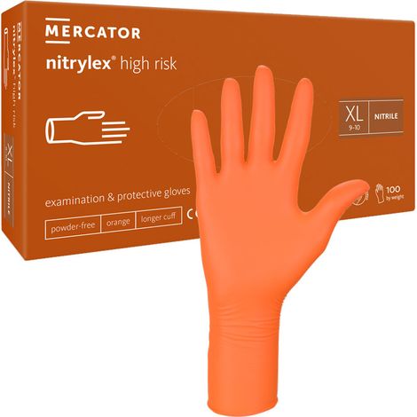 Gants en nitrile orange Mercator Nitrylex High Risk XL (100 pièces) (1/5)