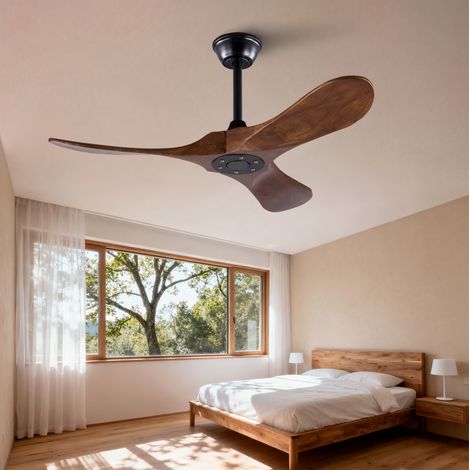 Ventilador de techo 42 pulgadas sin luz, 3 aspas de madera, mando a distancia, nogal HAVRYA (1/5)