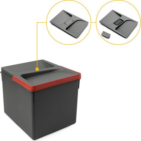 Emuca Contenedores para cajón de cocina Recycle con tapa anti olores, Altura 216mm, 1x12litros, Plástico gris antracita (1/5)