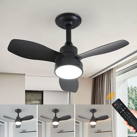 Ventilateur de plafond avec éclairage tricolore télécommandé, 3 vitesses, fonctionnement silencieux, minuterie, noir (1/5)