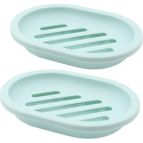 2 Pack Soap Dish with Drain, Soap Dish, Soap Saver, Easy Cleaning, Drying, Prevents Soap Soap (Green) (1/3)