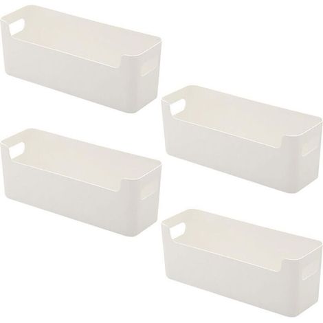 Panier Rangement,4 Pièces Bac Rangement Plastique,Paniers et Boîtes de Rangement à Port U pour Cosmétiques, Papeterie, Chaussettes, Sous-vêtements, Câbles de Données(Blanc, 25,5x8,5x 8cm) (1/4)