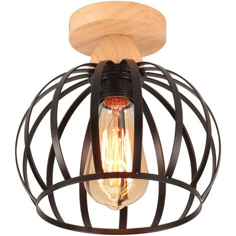 royaluxe- Plafonnier Rétro Plafonnier Moderne Lampe De Plafond Cage En Métal Luminaire Plafonnier Intérieurs Pour Chambre Cuisine Couloir Salon, Noir