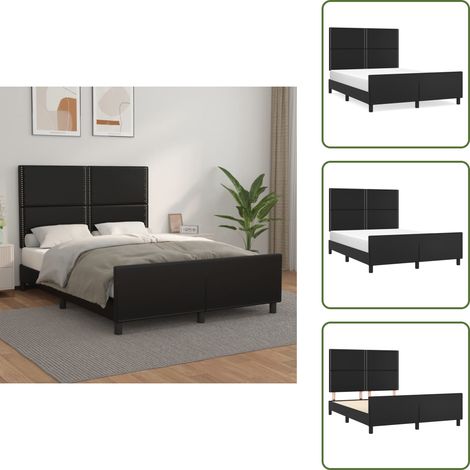 Bettgestell mit Kopfteil Schwarz 140x200 cm Kunstleder - Bettgestell - Doppelbett - Schlafzimmermöbel - Kunstlederbettwäsche - Boxspringbett