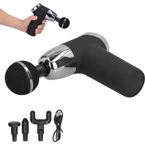 Mini masseur musculaire électrique à vibrations pour la relaxation, avec 4 têtes de massage (noir) (1/5)