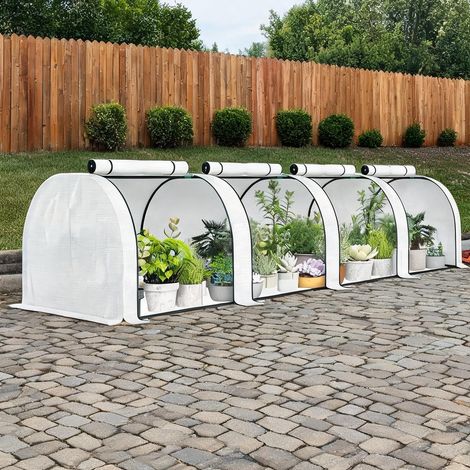Serre de jardin coloris blanc en pE acier 395 x 100 x 80 cm (1/5)