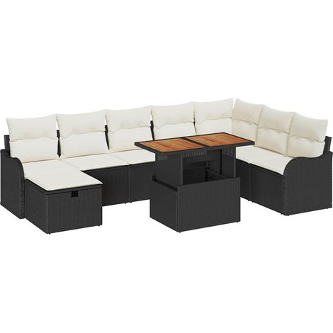 Maison Exclusive - Conjunto de sofás de jardín 9 uds. Negro ratán (1/5)
