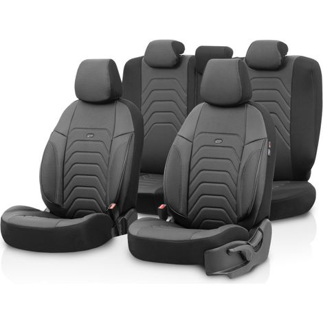 Komplettes Luxus-Polster-Set OTOM aus Textil und Kunstleder (CORE Design) – Schwarz mit grauer Naht, für Vorder- und Rücksitze