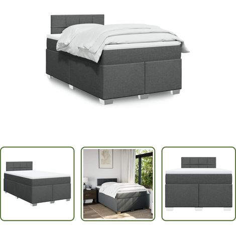 vidaXL Surmatelas - Sommier à lattes de lit avec matelas gris foncé 120x190cm tissu (1/5)