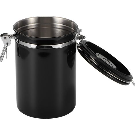 Pot de conservation pour café et thé en grains, étanche à l'humidité, en acier inoxydable avec réservoir scellé et valve d'évacuation d'air (noir, 1,8 L (contenance d'environ 750 g)). (1/5)
