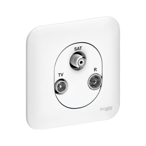 Prise TV / FM / SAT encastré blanc complet avec plaque fixation vis/griffes OVALIS (1/4)