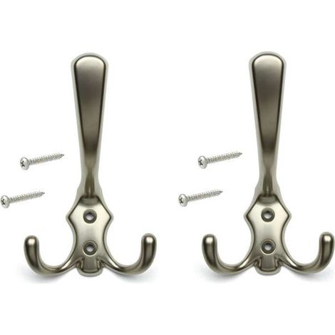 2x crochet double 125mm métal nickel mat avec vis mural cuisine salle de bain porte manteau serviette sac couvert vetement dressing meuble placard (1/2)