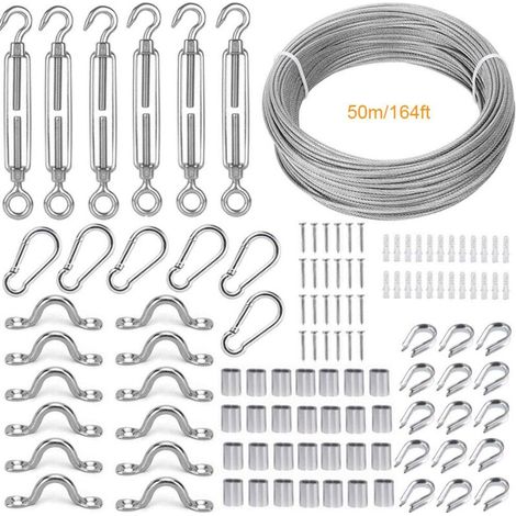 Edelstahl-Seil-Aufhängeset, 50 m/2 mm beschichtetes Edelstahlkabel, mit M5-Kabelspanner und Haken, Edelstahl-Kabelzubehör für Geländer, Wäscheleinen, Aufhängekabel