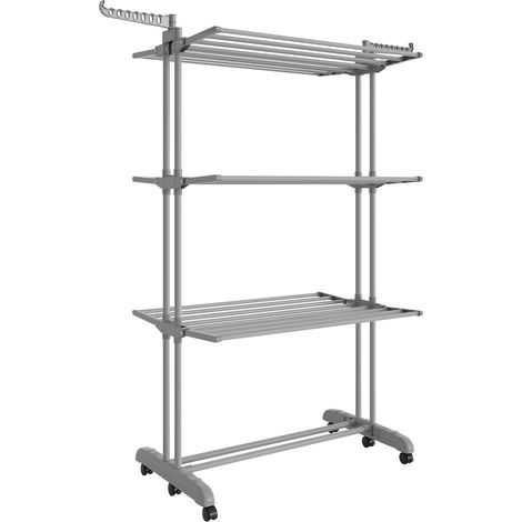 Songmics – Étendoir à linge mobile 4 niveaux – Acier inoxydable et plastique – Dimensions 63,5 x 125,5 x 173 cm – Grande capacité 41 kg – Pliable avec roulettes (1/5)