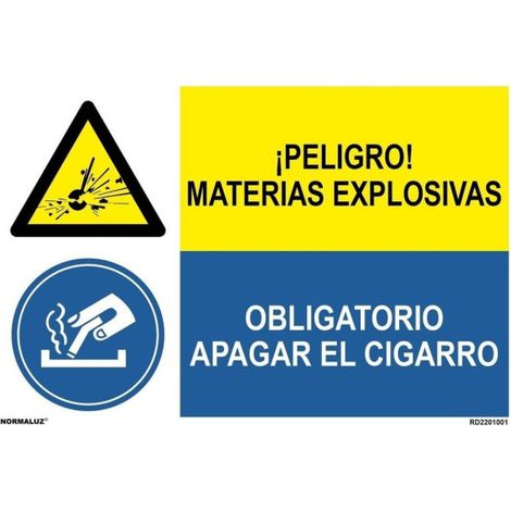 Señal combinada Peligro materias explosivas Obligatorio apagar el cigarrillo SEKURECO                 Adhesivo vinilo (1/2)