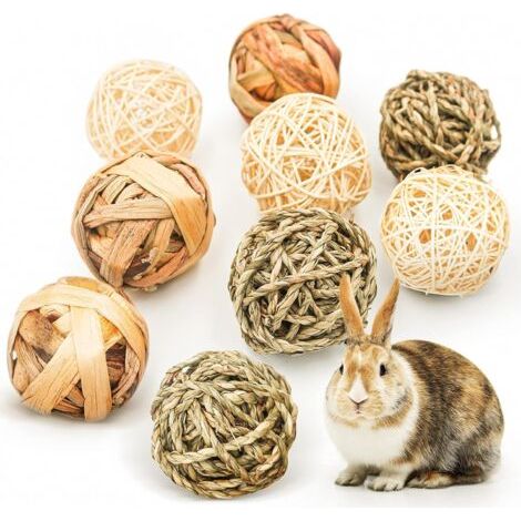9 Pièces Jouets à Mâcher pour Petits Animaux,Balle en Rotin,Jeu D'activité Jouets,Boules d'herbe à Mâcher pour améliorer la santé Dentaire des Animaux de Compagnie pour Lapins Hamsters (1/5)