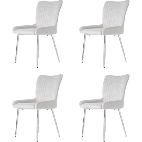 Juego de 4 sillas de comedor en terciopelo con patas plateadas,gris (1/5)
