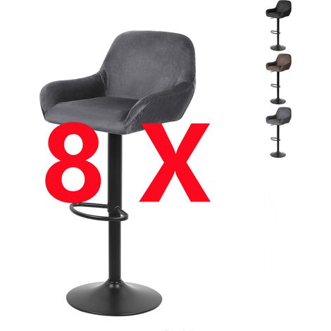 Hofuton Lot de 8 Tabouret de Bar en Velours Métal Gris (1/5)