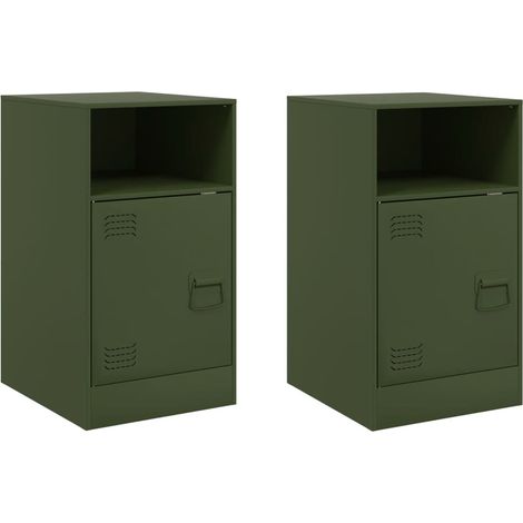 Maison Exclusive - Nachttische 2 Stk. Olivgrün 34,5x39x62 cm Stah