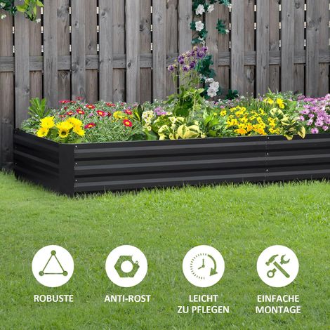 Plate-bande surélevée en acier,sol ouvert,construction simple,95L x 90,5 L x 29,8 cm,Gris (1/5)
