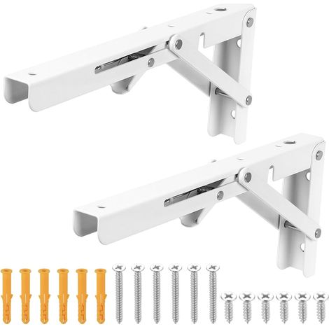 Lot de 2 supports d'étagère murale télescopiques pliables de 25 cm, robustes, adaptés au garage, à la cuisine et à la chambre à coucher, blancs
