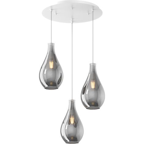 Lampadario Contemporaneo Drop 2.0 Metallo Bianco Vetro Fumè 3 Luci E27