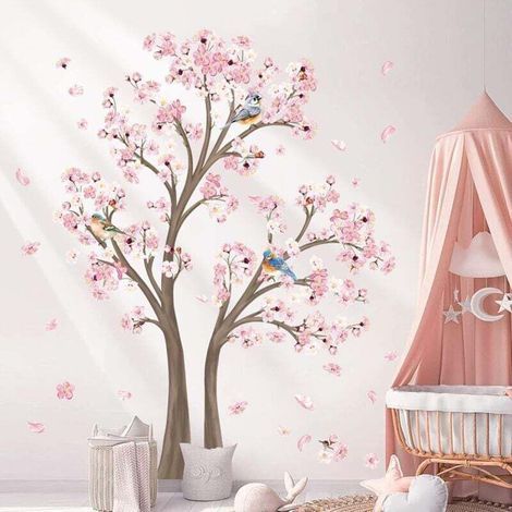 Sticker mural Grand arbre de fleurs de cerisier Sticker mural Branches Arbre Décoration murale Salon Chambre Enfants Chambre de bébé (Hauteur : 150 cm) (1/5)