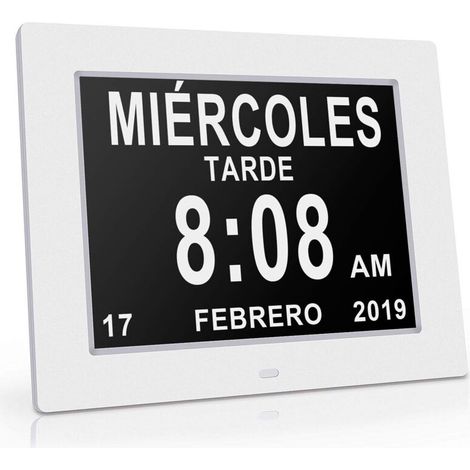 Horloge Non-Abrégée Auto Dimming, 8" Pouce LCD Horloge Numérique Calendrier Auto Dimming 8 Langues HD Display Rappel