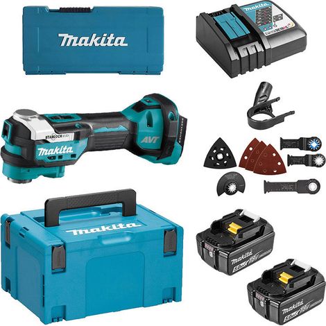 Makita – Découpeur-ponceur multifonctions 18V avec 2 batteries 5.0Ah – Moteur Brushless – Angle d'oscillation 3,6° – DTM52RTJX1