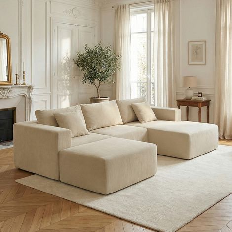 Canapé d'angle - HavenlyHome, modulable 3/4 places avec méridienne – velours côtelé, assise confortable - Cdiscount Maison