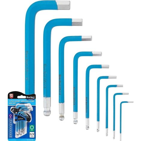 Bluespot 9pc Short Arm Metric Ball Point Hex Allen Key Set Alan 1.5 - 10mm (1/2)