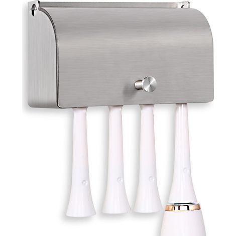Porte-Brosse à Dents, Acier Inoxydable 304 Auto-adhésif Mural Anti-poussière Support pour Organisateur de Rangement pour Brosse à Dents(Argenté, 4 Emplacements)