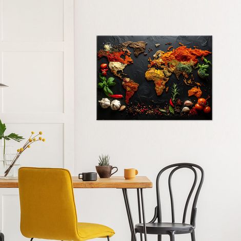 Wandbild Weltkarte Gewürze Kräuter 100x70 (1/4)