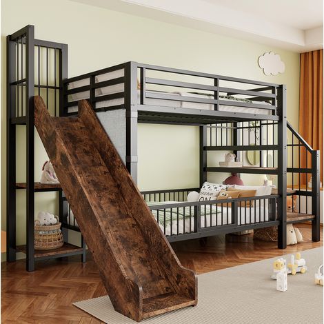 Cama cama dormitorio infantil con tobogán y almacenaje OKMYHOME (1/3)