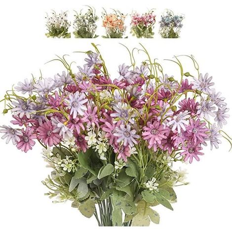Fleurs Fleurs Sauvages Daisy Bundle Faux Plantes Soie Verdure En Plastique Marguerites Résistant Aux UV Floral -6pcs - Violet (1/4)
