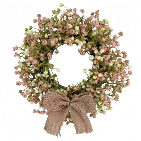 Couronne de porte d'entrée 30 cm, fleurs de gypsophile artificielles avec nœud, décoration murale et florale pour maison, toute l'année (1/5)