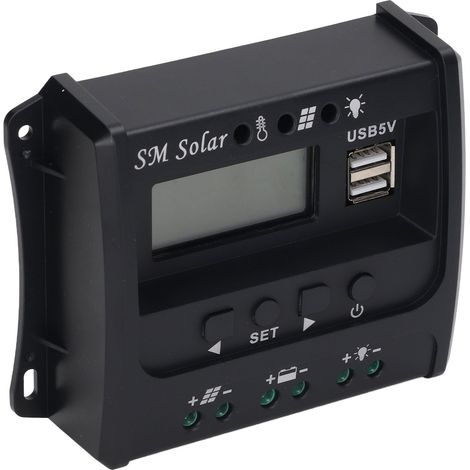 Contrôleur de panneau solaire à charge PWM en 3 étapes, microcontrôleur intelligent, plaque en aluminium ABS, 12 V/24 V, contrôleur de charge solaire SEC10 (10 A)