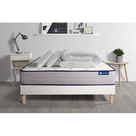 Ensemble matelas sommier Actilatex form 140 x 200 cm 2 oreillers et couette Latex et mémoire de forme - Couleur : Blanc (1/5)